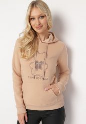 Beżowa Klasyczna Bluza z Polarem i Kapturem Wkładana Przez Głowę i Ozdobiona Nadrukiem Lettora. Brązowe bluzy Born2be, xl, bez wzorów, z polaru, casualowe, bez ramiączek, z kapturem. W wyprzedaży za 76.49 zł.