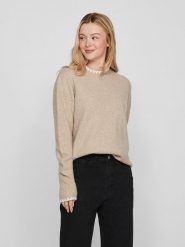 Vero Moda Sweter "Hefna" w kolorze beżowym rozmiar: L. Brązowe swetry Vero Moda, l, bez wzorów, bez ramiączek. Za 87.81 zł.