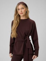 4F Bluza regular z wiązaniem i modalem damska - brązowa XL. Brązowe bluzy 4f, xl, bez wzorów, z dzianiny, bez ramiączek, bez kaptura. Za 189.99 zł.
