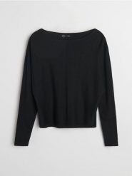 Sweter basic z ozdobnym przeszyciem z wiskozą - czarny. Czarne swetry Sinsay, l, bez wzorów, z wiskozy, bez ramiączek. Za 39.99 zł.