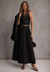 Czarna Rozkloszowana Spódnica z Wiskozy z Dodatkowym Paskiem z Klamrą Lowedina. Czarne spódnice Renee, l, bez wzorów, z wiskozy, maxi, oversize. Za 179.99 zł.