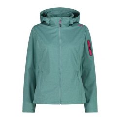 Damska kurtka turystyczna z kapturem CMP. Zielone kurtki przejściowe sportowe CMP, xs, bez wzorów, z softshellu, z kapturem, trekkingowe. Za 411.25 zł.
