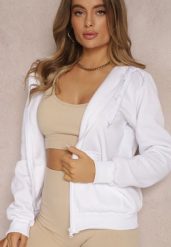 Biała Bluza z Kapturem Harasphei. Białe bluzy Renee, l, bez wzorów, z jeansu, z kapturem. Za 54.99 zł.