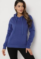 Granatowa Bluza z Kapturem Kasseia. Niebieskie bluzy Born2be, l, bez wzorów, z dzianiny, z kapturem. W wyprzedaży za 38.24 zł.