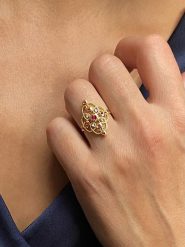 OR Carats Złoty pierścionek z diamentami i kamieniami szlachetnymi rozmiar: 56. Czerwone pierścionki OR Carats, z diamentem, złote. Za 926.80 zł.