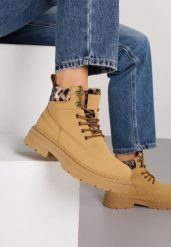 Brązowe Trapery ze Wstawkami we Wzór Vetiara. Brązowe traperki Renee, bez wzorów, z dzianiny, bez obcasa, bez zapięcia. Za 109.99 zł.