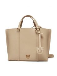 Pinko Torebka Carrie Shopper Classic AI 24-25 PLTT 102833 A1LF Beżowy. Brązowe shopper bag Pinko, bez wzorów, ze skóry, bez dodatków. Za 1,259.00 zł.