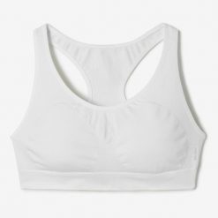 Stanik sportowy Decathlon. Czarne biustonosze sportowe KALENJI, bez wzorów, z elastanu, do biegania. Za 29.99 zł.