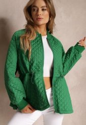 Zielona Pikowana Kurtka Bomberka ze Ściągaczami Libbie. Zielone kurtki Renee, l, bez wzorów, eleganckie, bez kaptura. W wyprzedaży za 149.99 zł.