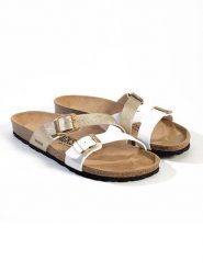 BACKSUN Klapki "Talca" w kolorze złoto-białym rozmiar: 40. Białe klapki Backsun, bez wzorów, z materiału, klasyczne, z otwartym noskiem, bez obcasa, bez zapięcia. Za 130.99 zł.