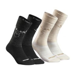 Skarpety turystyczne Quechua SH500 Ultra- Warm mid 2 pary. Brązowe skarpetki QUECHUA, bez wzorów, z elastanu. Za 69.99 zł.