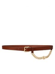 LAUREN RALPH LAUREN Pasek Damski Logo-Chain Leather Skinny Belt 412968767001 Brązowy. Brązowe paski Lauren Ralph Lauren, bez wzorów, ze skóry. Za 299.99 zł.