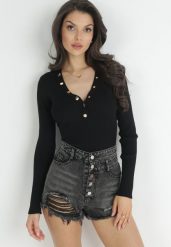 Czarny Sweter z Prążkowanej Dzianiny Zapinany Leoleta. Czarne swetry Born2be, s, bez wzorów, z dzianiny, eleganckie, bez ramiączek. W wyprzedaży za 93.49 zł.
