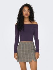 ONLY Bluzka 15302593 Fioletowy Slim Fit. Fioletowe bluzki ONLY, xs, bez wzorów, z syntetyku, bez kołnierzyka, bez ramiączek. Za 69.99 zł.