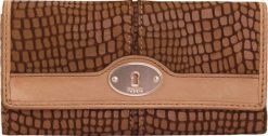 Portfel damski Fossil Maddox z skóry, klapka. Brązowe portfele Fossil, bez wzorów, z materiału. Za 222.99 zł.