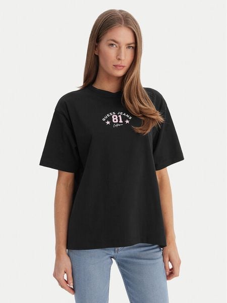 Guess Jeans T-Shirt W6RI20 K8HM0 Czarny Oversize. Czarne t-shirty Guess Jeans, xs, z aplikacjami, z bawełny, bez kołnierzyka, bez ramiączek. Za 115.99 zł.