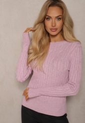 Jasnoróżowy Sweter z Wiskozą i Ozdobnym Splotem Saviana. Czerwone swetry Renee, bez wzorów, z jeansu, casualowe, bez ramiączek. Za 79.99 zł.