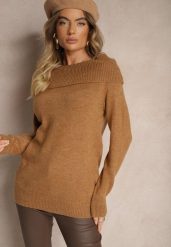 Brązowy Sweter z Dekoltem Opuszczonym na Ramiona Parila. Brązowe swetry Renee, s, bez wzorów, casualowe, bez ramiączek. W wyprzedaży za 87.99 zł.