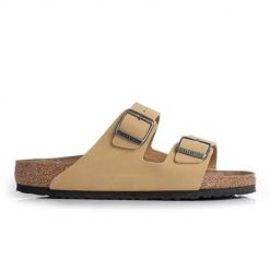 Klapki damskie Birkenstock Arizona. Żółte klapki Birkenstock, bez wzorów, z materiału, eleganckie, bez obcasa, bez zapięcia. Za 425.35 zł.