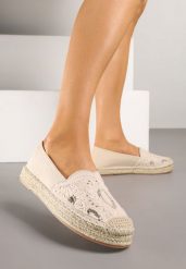 Beżowe Espadryle Ozdobione Haftem i Cekinami na Podeszwie z Plecionki Merindoria. Brązowe espadryle Renee, z aplikacjami, eleganckie, bez obcasa. W wyprzedaży za 56.99 zł.