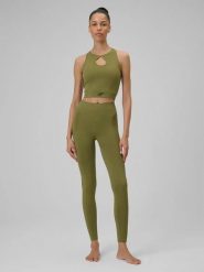 Damskie bezszwowe legginsy z wysokim stanem. Zielone legginsy sportowe 4f, l, bez wzorów, z elastanu, z podwyższonym stanem, na fitness i siłownię. Za 159.99 zł.
