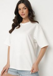 Biały T-shirt z Bawełną w Klasycznym Stylu Meravia. Białe t-shirty Born2be, uniwersalny, bez wzorów, z bawełny, klasyczne, bez kołnierzyka, bez ramiączek. W wyprzedaży za 42.49 zł.