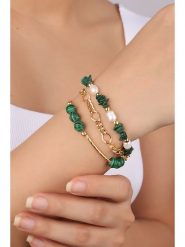 Pierres delicates Pozłacana bransoletka z malachitami rozmiar: onesize. Zielone bransoletki Pierres delicates, z malachitem, pozłacane. Za 113.90 zł.