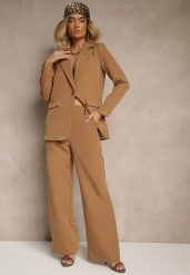 Brązowe Spodnie Garniturowe High Waist Viviorea. Brązowe jeansy Renee, m, bez wzorów, z jeansu, klasyczne, z podwyższonym stanem. W wyprzedaży za 75.99 zł.