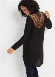 Bluzka z koronką. Czarne bluzki bonprix, bez wzorów, z koronki, bez kołnierzyka, bez ramiączek. Za 149.99 zł.