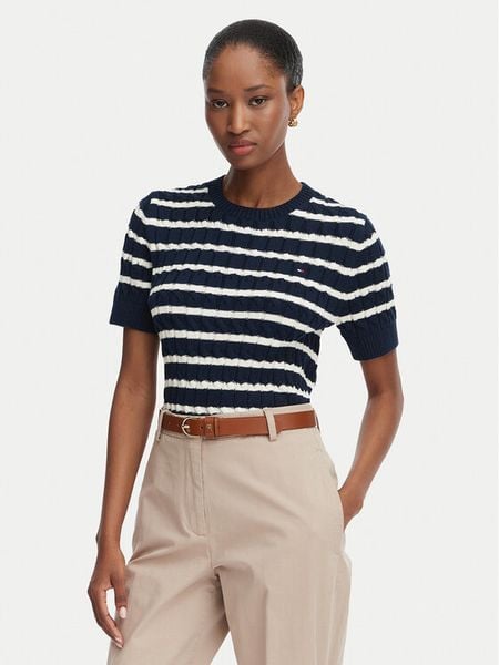 Tommy Hilfiger Sweter Cable Mid WW0WW38744 Granatowy Regular Fit. Niebieskie swetry Tommy Hilfiger, xl, bez wzorów, z bawełny, bez ramiączek. Za 489.99 zł.
