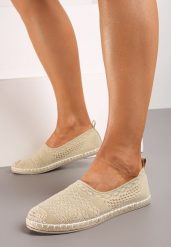 Jasnobeżowe Płaskie Espadryle na Plecionej Podeszwie Dimzarra. Brązowe espadryle Born2be, bez wzorów, eleganckie, bez obcasa, na płaskiej podeszwie. Za 99.99 zł.