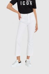 7 FOR ALL MANKIND Białe jeansy damskie z poszerzoną surowo zakończoną nogawką HW Slim Kick. Białe jeansy 7 for all mankind, s, bez wzorów, z bawełny. W wyprzedaży za 469.99 zł.
