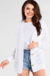 Awama Kardigan Model A447 White. Białe swetry Awama, bez wzorów, bez ramiączek. Za 506.43 zł.