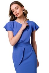 Elegancka ołówkowa sukienka z paskiem krótki rękaw niebieska. Niebieskie sukienki Stylove, xxl, bez wzorów, eleganckie, bez kołnierzyka, bez ramiączek, mini, ołówkowe. Za 329.00 zł.