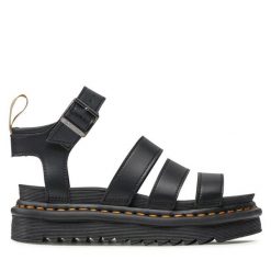 Sandały Dr. Martens. Czarne sandały Dr Martens, bez wzorów, bez obcasa, na płaskiej podeszwie, bez zapięcia. Za 497.99 zł.