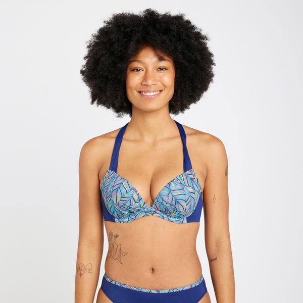 Góra kostiumu kąpielowego surfingowego damska Olaian Elena Foly. Bikini OLAIAN, bez wzorów, sportowe. Za 79.99 zł.