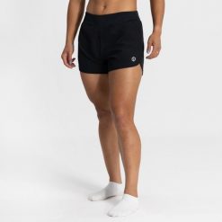 Luźne damskie spodenki do biegania Rogelli. Czarne szorty sportowe Rogelli, bez wzorów, z materiału, z podwyższonym stanem, do biegania. Za 322.99 zł.