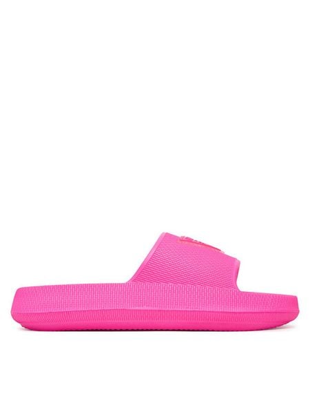 Guess Klapki E6GZ19 WG5X0 Różowy ciemny. Czerwone klapki Guess, z aplikacjami, z syntetyku, bez obcasa, bez zapięcia. Za 152.99 zł.