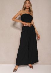Czarne Spodnie o Szerokim Kroju High Waist Ozdobione Paskiem Rasalle. Czarne jeansy Renee, z aplikacjami, z jeansu, eleganckie, z podwyższonym stanem. W wyprzedaży za 67.99 zł.