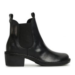 Botki Fly London. Czarne botki Fly London, bez wzorów, bez obcasa, na słupku, bez zapięcia. Za 539.99 zł.