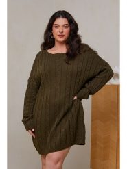 Curvy Lady Sukienka dzianinowa w kolorze khaki rozmiar: 48/50. Brązowe sukienki Curvy Lady, bez wzorów, z dzianiny, klasyczne, bez kołnierzyka, bez ramiączek, midi. Za 137.10 zł.