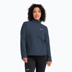 Bluza polarowa damska Jack Wolfskin Taunus 100 Half Zip. Niebieskie bluzy bez kaptura Jack Wolfskin, xs, bez wzorów, z materiału, bez kaptura, trekkingowe. Za 209.99 zł.
