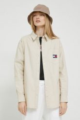 Tommy Jeans koszula bawełniana damska kolor beżowy relaxed z kołnierzykiem klasycznym. Brązowe koszule Tommy Jeans, l, z aplikacjami, z bawełny, klasyczne, bez kołnierzyka, bez ramiączek. Za 449.99 zł.