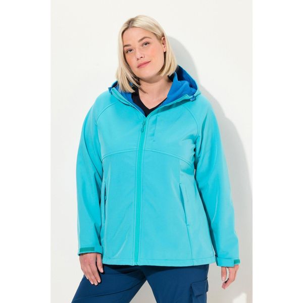 Damskie Kurtka softshell kaptur kieszenie na zamek regulowane zapięcie na rzep. Niebieskie kurtki przejściowe sportowe Ulla Popken, plus size, bez wzorów, z materiału, bez kaptura, trekkingowe. Za 480.99 zł.
