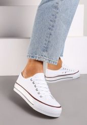 Białe Trampki na Grubej Podeszwie przed Kostkę Rosga. Białe buty sportowe lifestyle Born2be, bez wzorów, z jeansu, eleganckie, przed kostkę, bez zapięcia. W wyprzedaży za 38.24 zł.