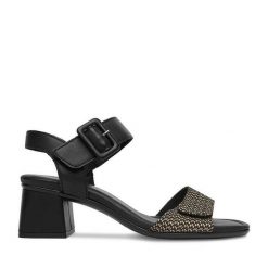 Sandały Remonte. Czarne sandały Remonte, bez wzorów, bez obcasa, na słupku, bez zapięcia. Za 369.99 zł.