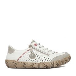 Półbuty Rieker. Białe półbuty wsuwane Rieker, bez wzorów, bez obcasa, na płaskiej podeszwie. Za 369.99 zł.