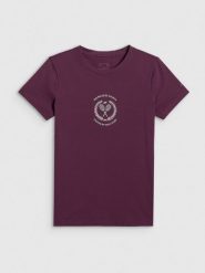 4F T-shirt slim z nadrukiem damski - czerwony XS. Czerwone t-shirty 4f, uniwersalny, bez wzorów, z bawełny, bez kołnierzyka, bez ramiączek. Za 59.99 zł.