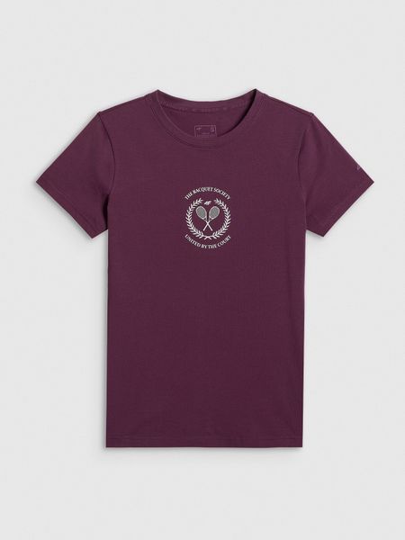 4F T-shirt slim z nadrukiem damski - czerwony XS. Czerwone t-shirty 4f, uniwersalny, bez wzorów, z bawełny, bez kołnierzyka, bez ramiączek. Za 59.99 zł.