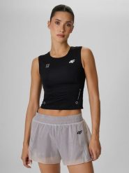 4F Crop top treningowy szybkoschnący damski - czarny XS. Czarne topy sportowe 4f, l, bez wzorów, na fitness i siłownię. Za 99.99 zł.